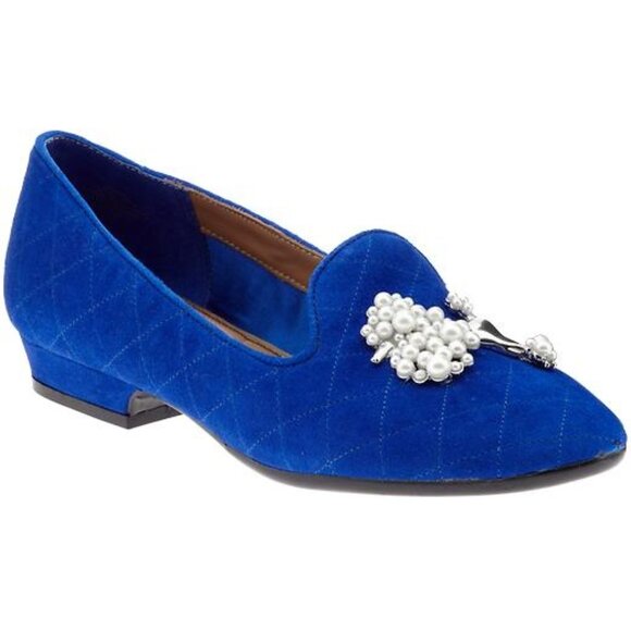 Isaac Mizrahi Shoes - NEW! Isaac Mizrahi Vintage 'AMEYA' Blue Suede Poodle Accent Flats Shoes Loafers
